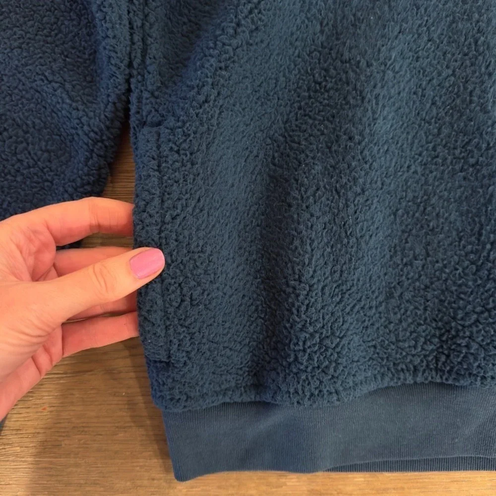 Abercrombie Kids 1/4 Snap Sherpa Fleece Mock Neck Pullover-Teal-Unisex Size 9-10